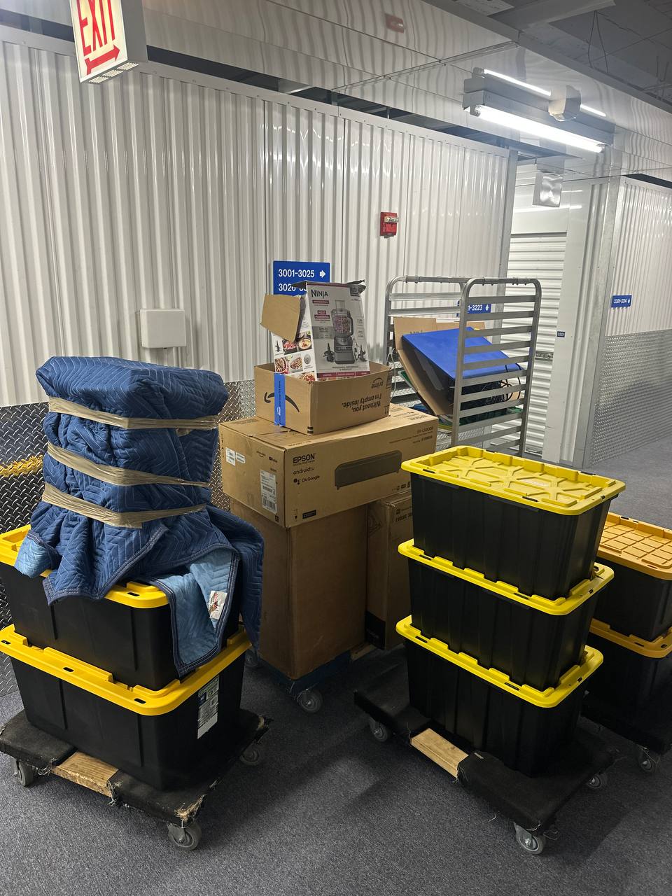 Storage facility with organized bins