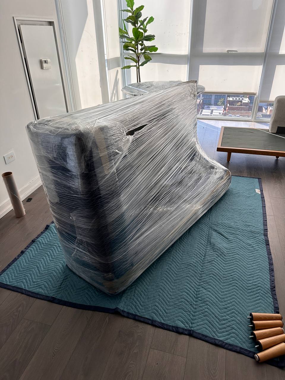 Wrapped sofa in modern apartment