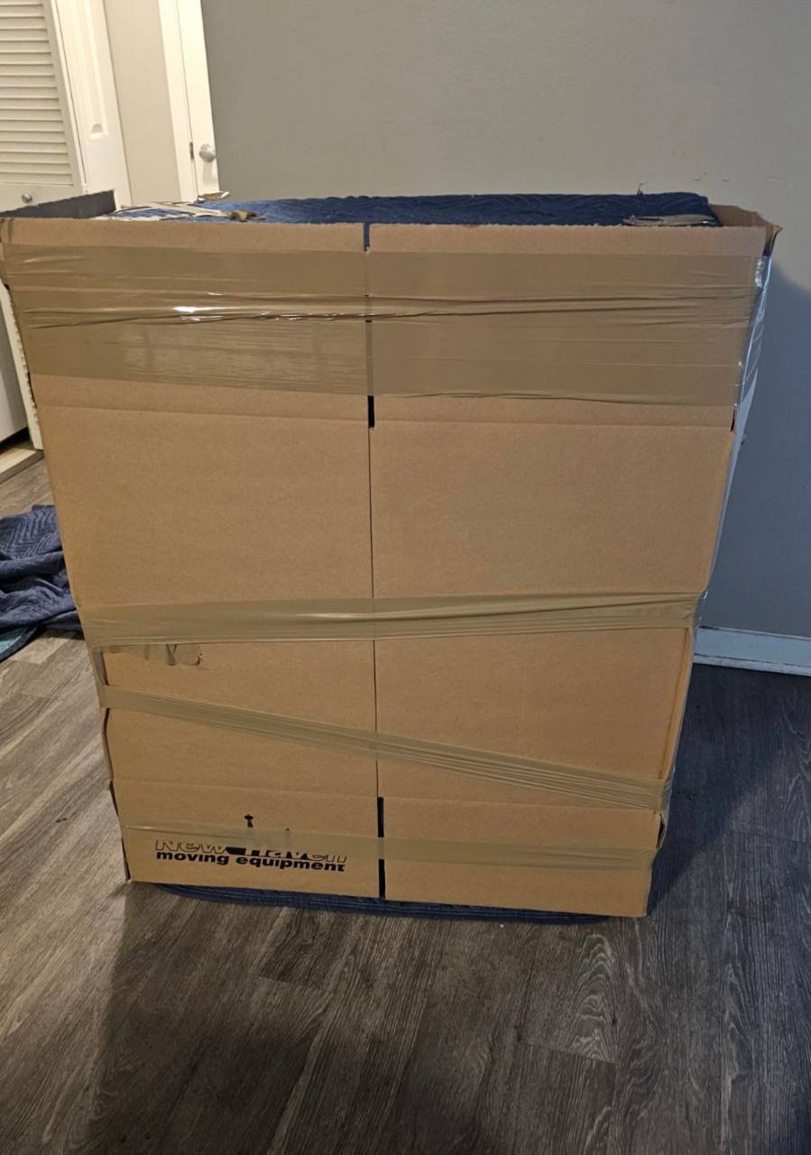 Large box with moving equipment