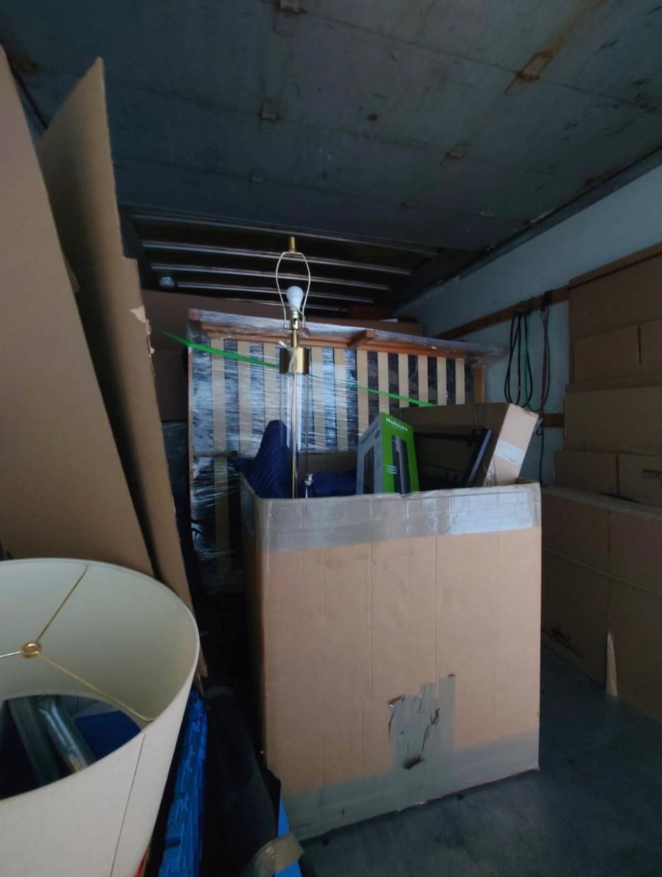 Storage area with packed items