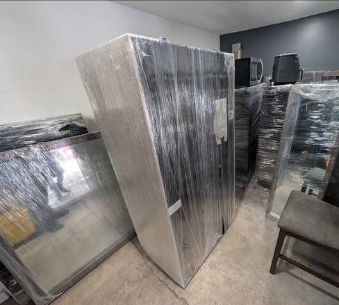Storage unit with wrapped furniture
