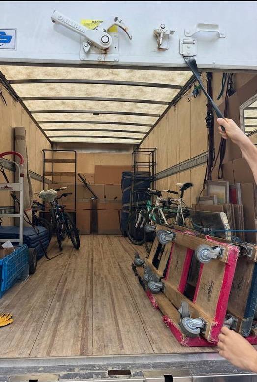 Moving truck with bicycles and equipment