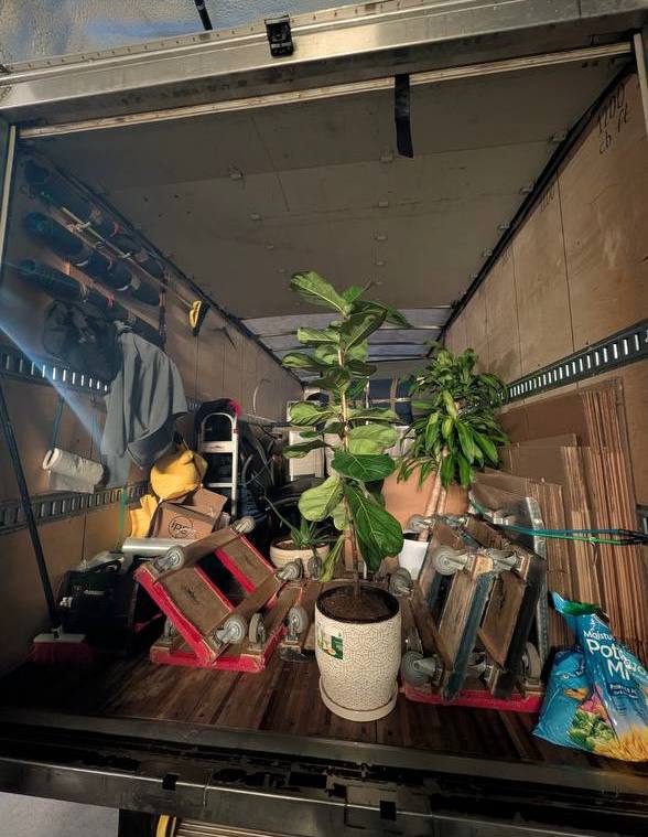 Moving truck with plants and equipment