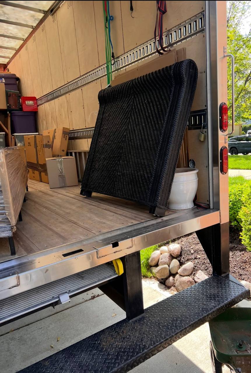 Moving truck with outdoor furniture